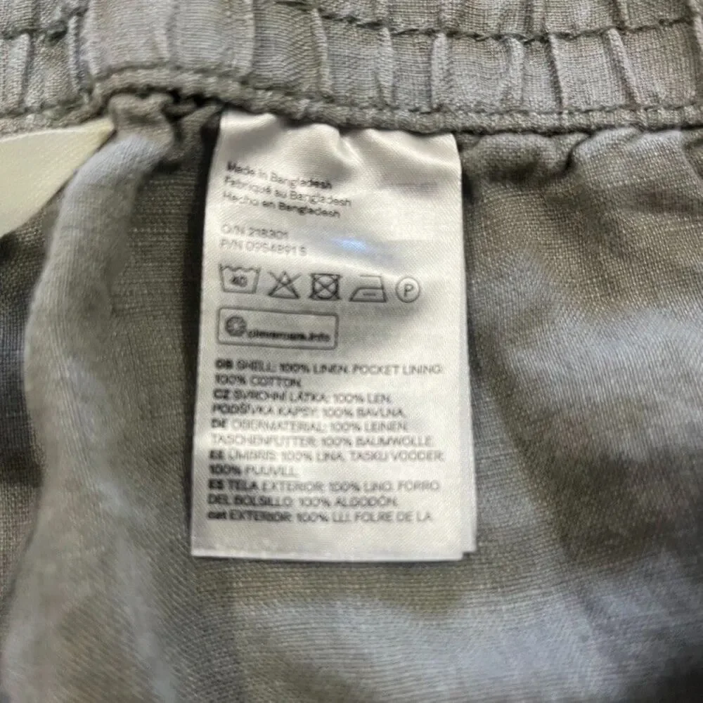 H&M 100% Linen Pants Womens XL Sage Green Elastic Waist Pull On Lagenlook